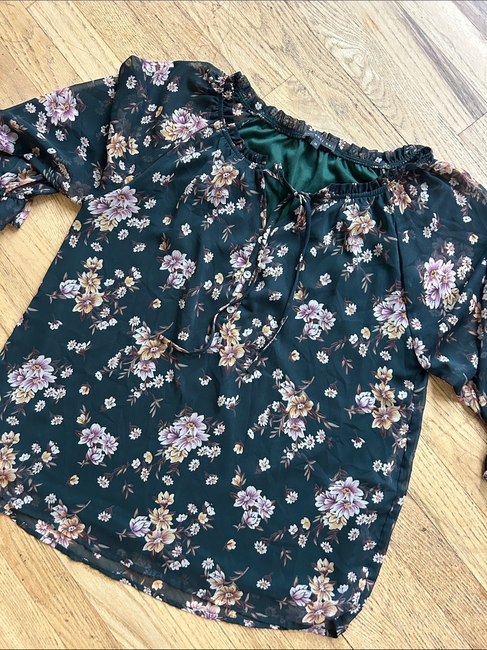 West Kei Dark Green Floral Off-Shoulder Tunic
